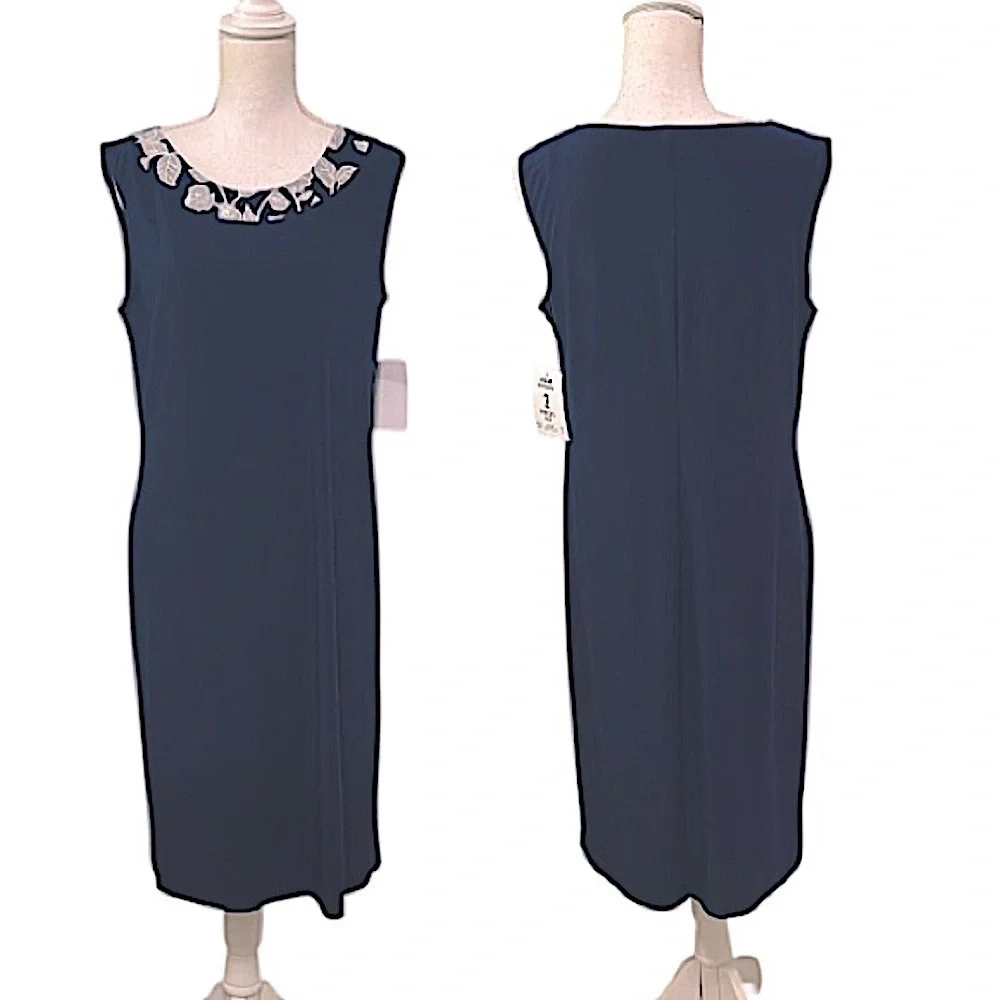 R&M Richards Navy White Dress & sheer Floral Jacket NWT 2 pieces Modest midi 
12 - Picture 4 of 15